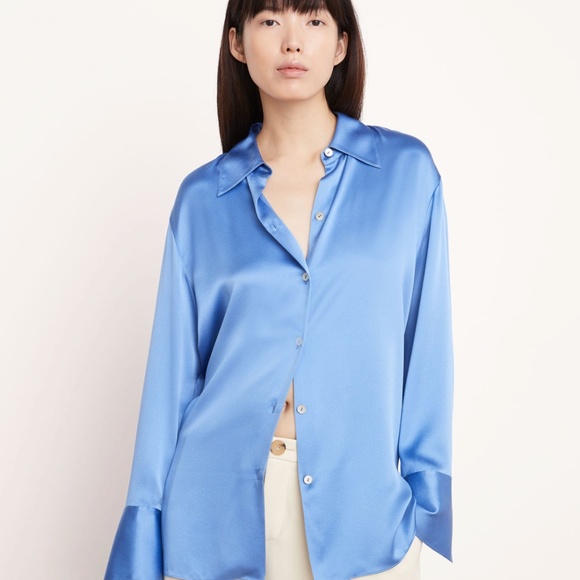 VINCE Silk Relaxed Blouse in Blue - Various Sizes - MSRP $395 - BNWT - Picture 1 of 5